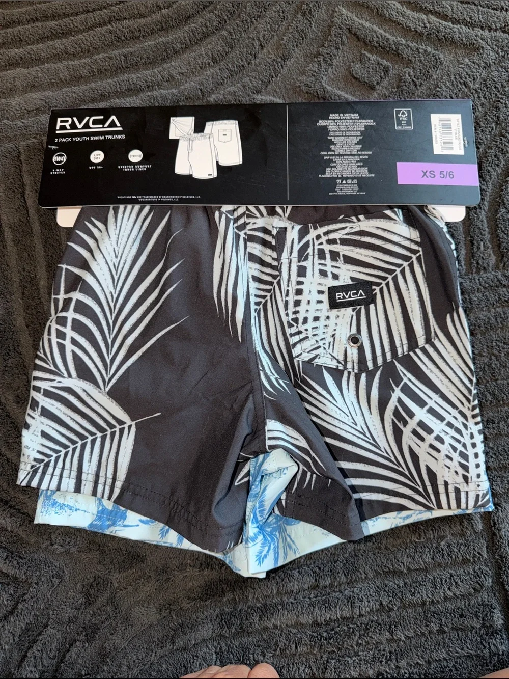 RVCA Light Blue Shark & Palm Youth Swim Shorts
